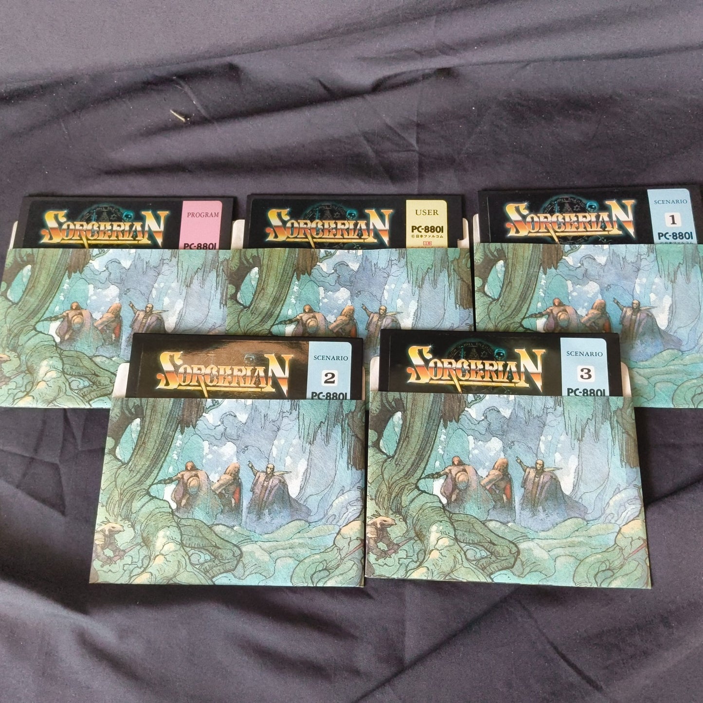 PC-8801 Sorcerian Game disks, w/manual, papers, Box set. Partly tested-h0716-