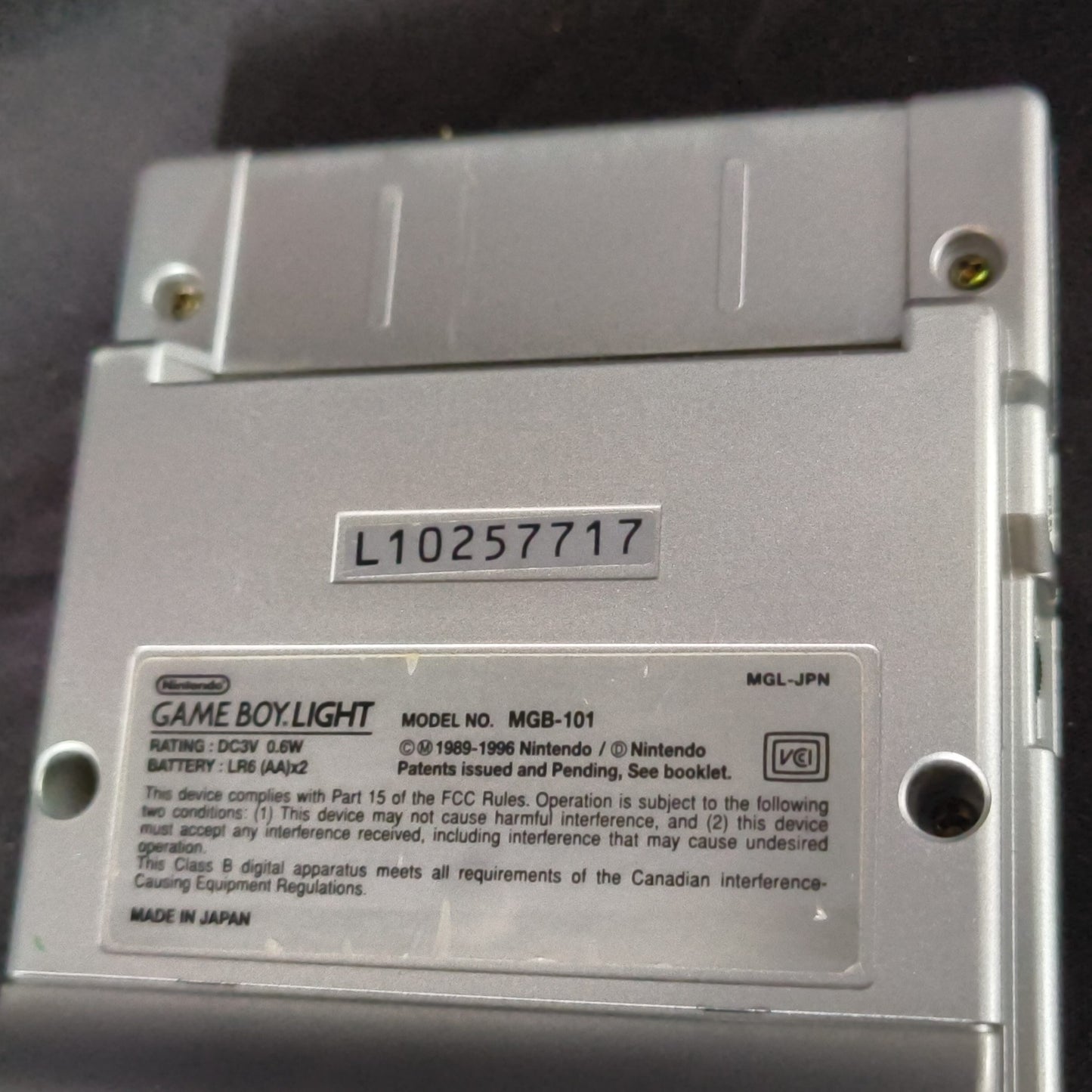 Used, Nintendo Gameboy Light Silver color console MGB-101 and Game set, Working