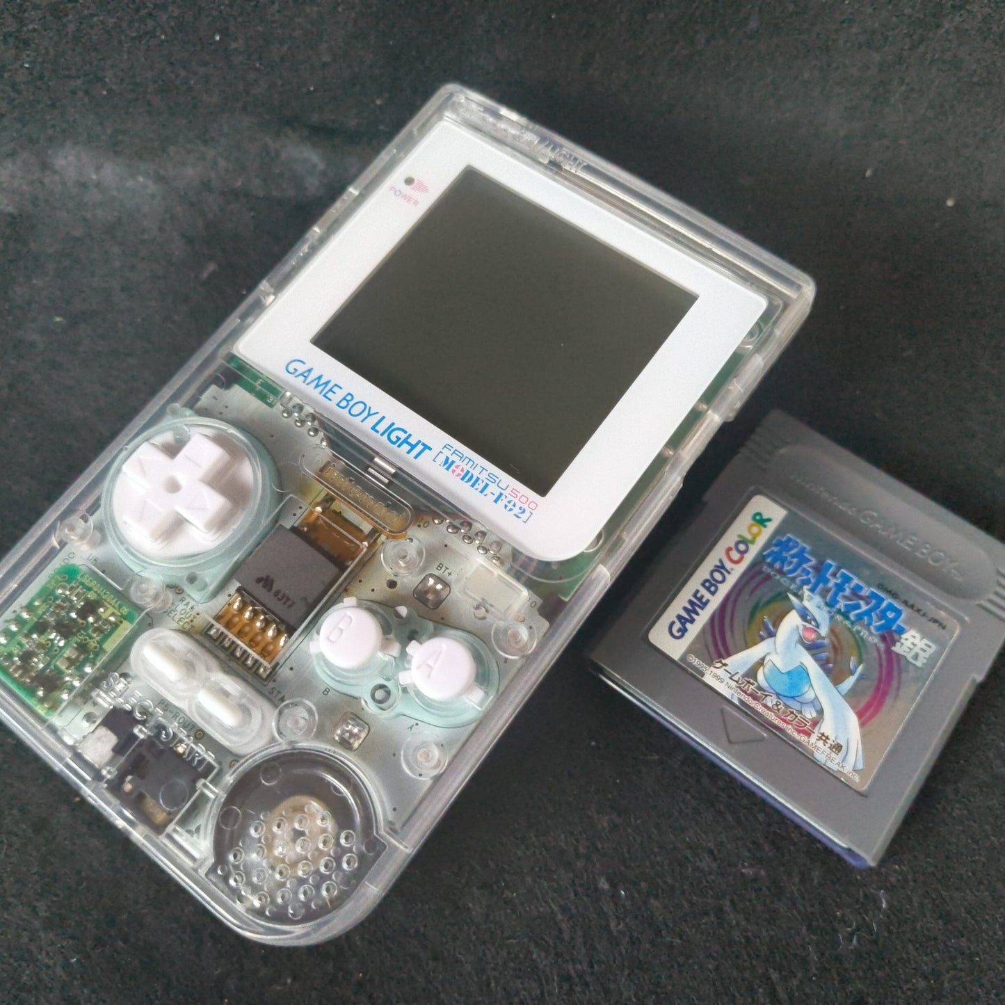 Custom Clear Shell Game Boy Light Famitsu Limited Model +Pokemon Silver, Working