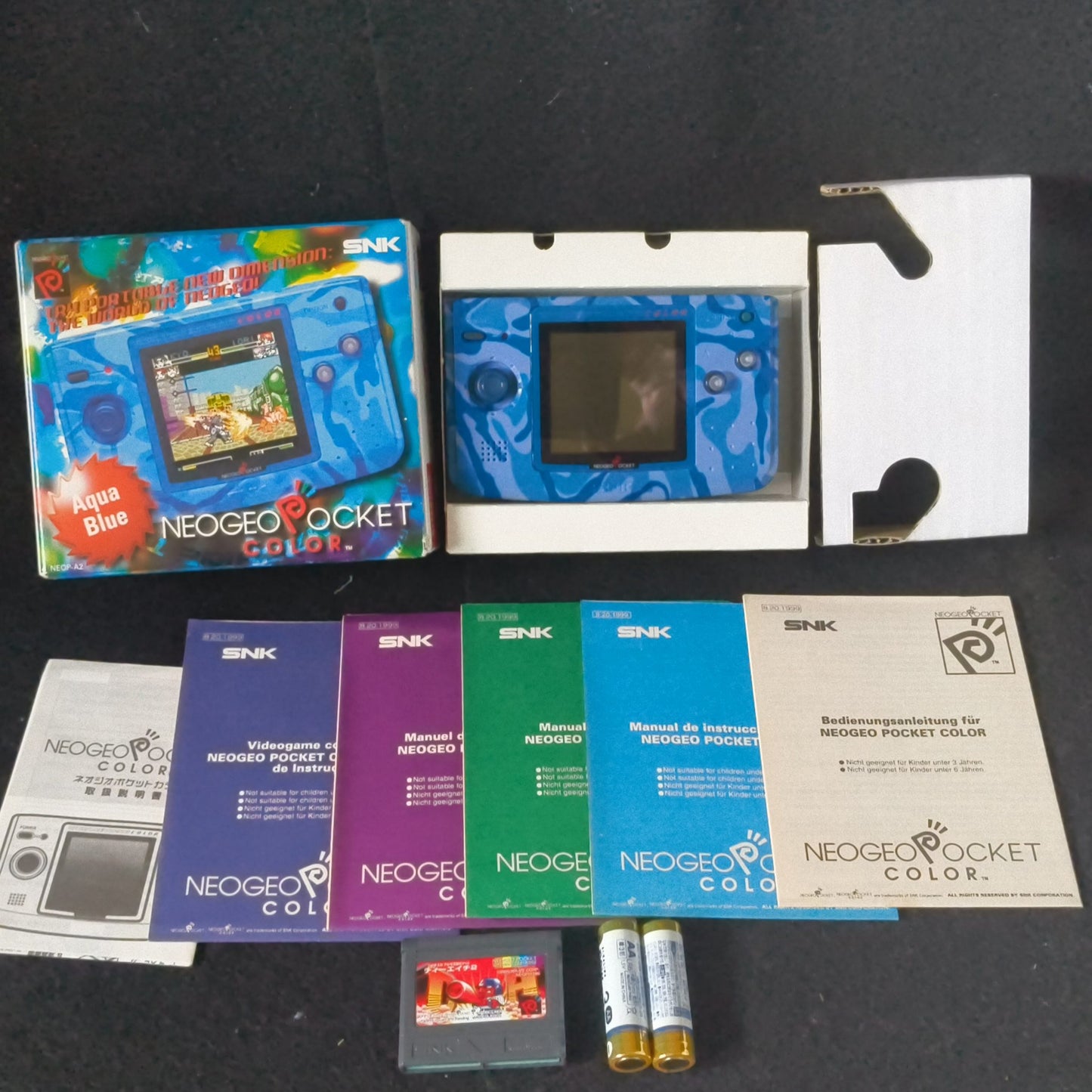 Used, SNK NEOGEO POCKET Color Camouflage Blue Console Boxed NEO GEO set-h1012-