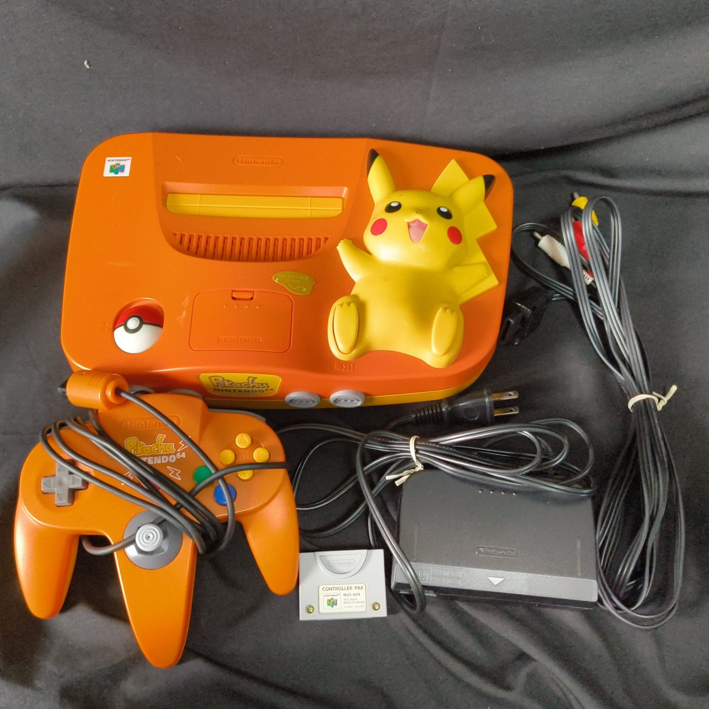 Nintendo64 Pokemon Pikachu limited Orange Color Console,Pad,PSU set tested-h1020