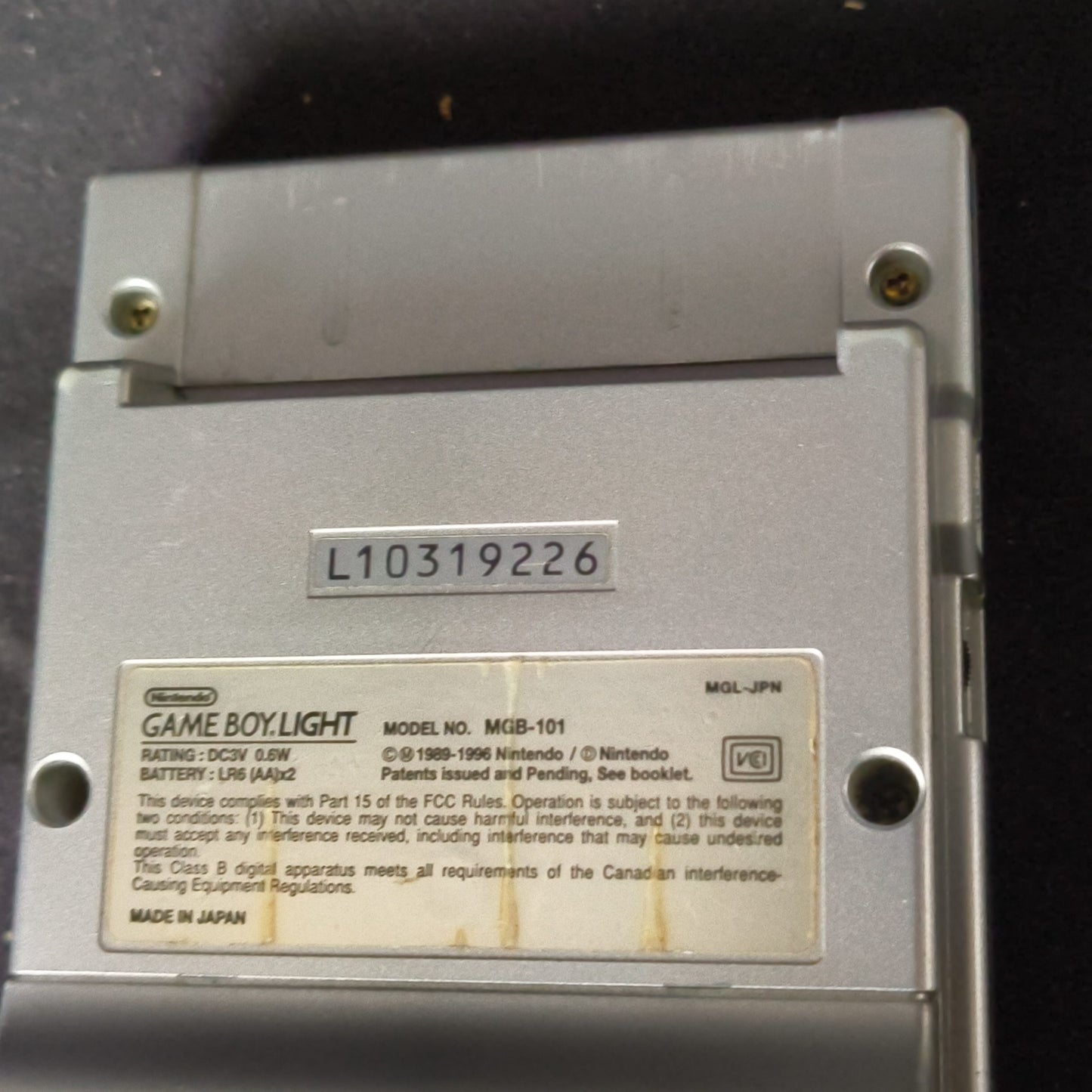 Used, Nintendo Gameboy Light Silver color console MGB-101, Working, Japan