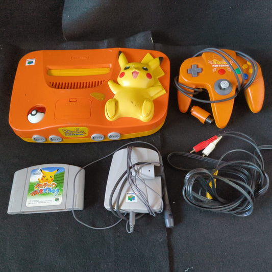 Nintendo64 Pokemon Pikachu limited Orange Color Console, Pad, AV cable, Game set