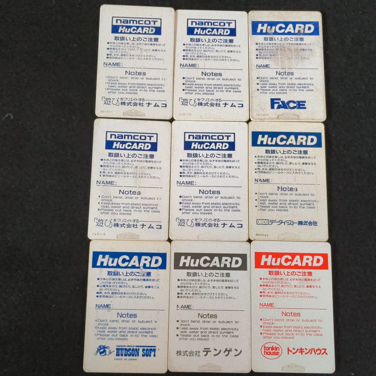 Whole sale Lots of PC Engine Hu-card Games 8-PCS set, not tested, AS-IS -h1227-1