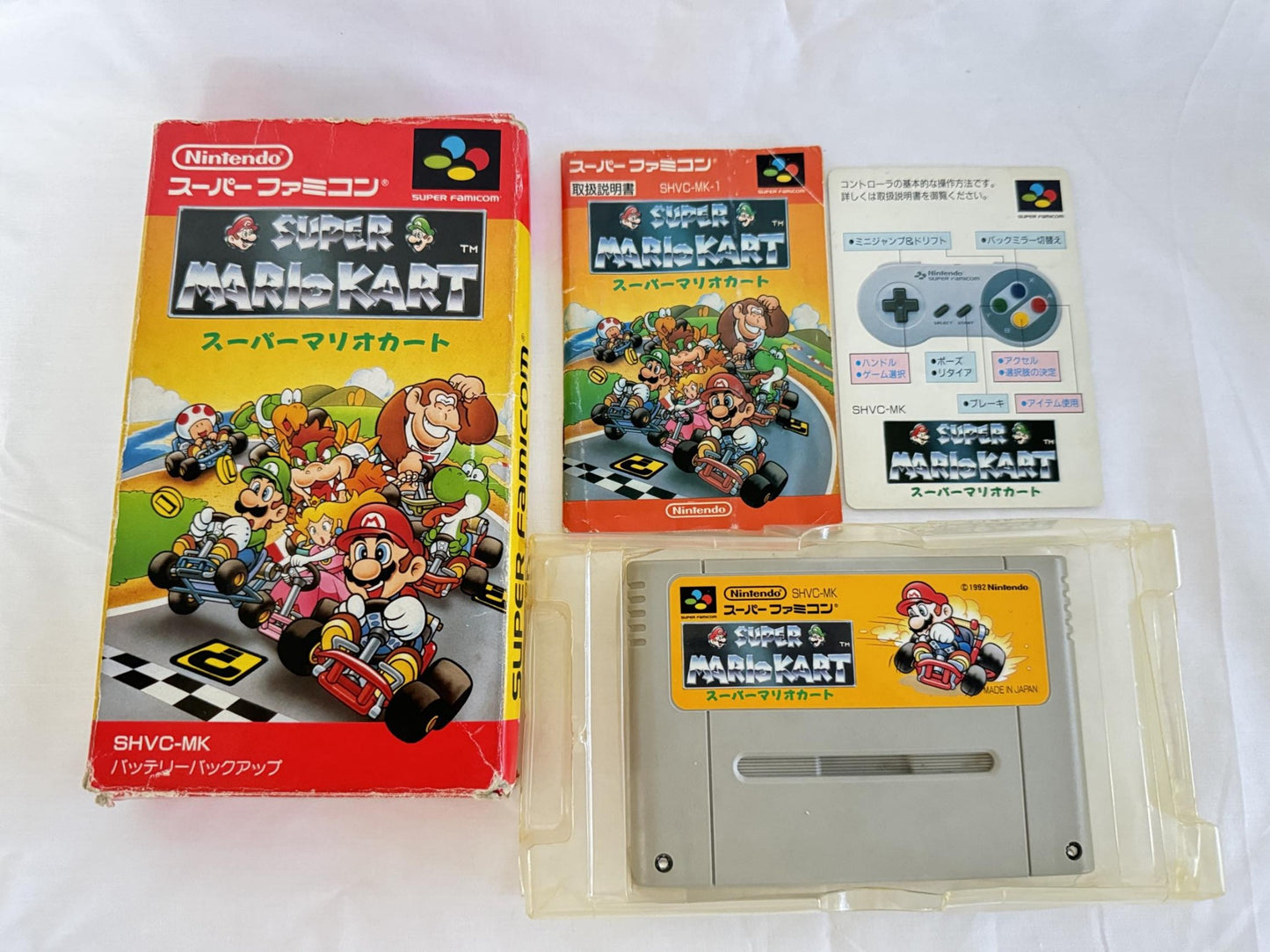SUPER MARIO CART Nintendo Super Famicom Game Cart w/Manual, Box set-g0824-