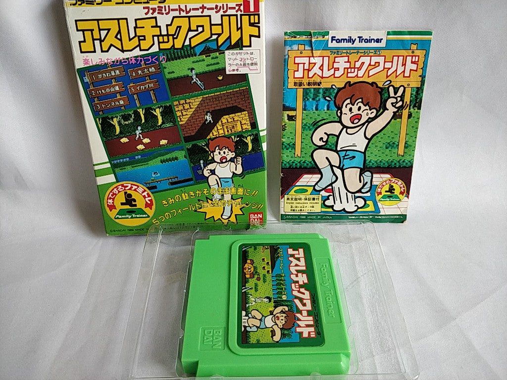 Athletic World Family trainer Famicom NES Cartridge,manual,boxed tested-b520- - Hakushin Retro Game shop