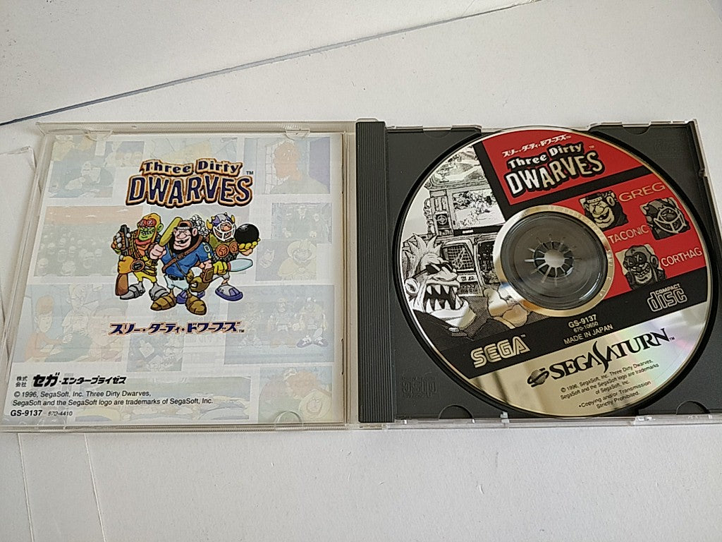 THREE DIRTY DWARVES SEGA Saturn Game Disk,Manual, Boxed set tested-d0125- - Hakushin Retro Game shop
