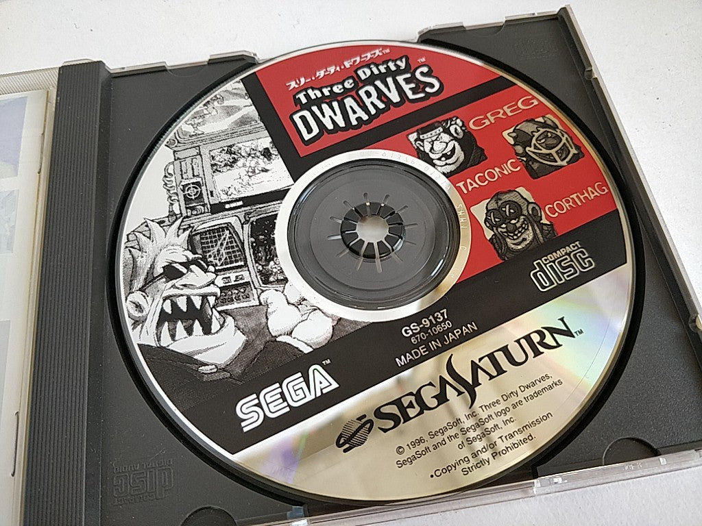 THREE DIRTY DWARVES SEGA Saturn Game Disk,Manual, Boxed set tested-d0125- - Hakushin Retro Game shop