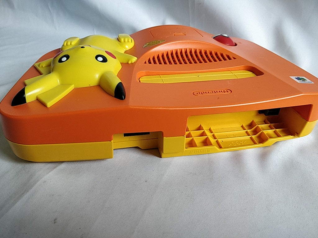 Nintendo64 Pokemon Pikachu limited Orange Color Console,Pad,PSU set tested-d0724