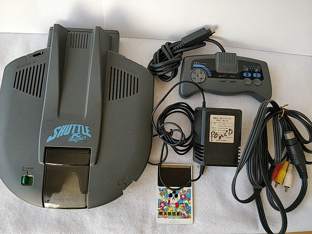 NEC PC Engine Shuttle Console(TurboGrafx-16) Pad,PSU,AV cable,Game/tested-d1028- - Hakushin Retro Game shop