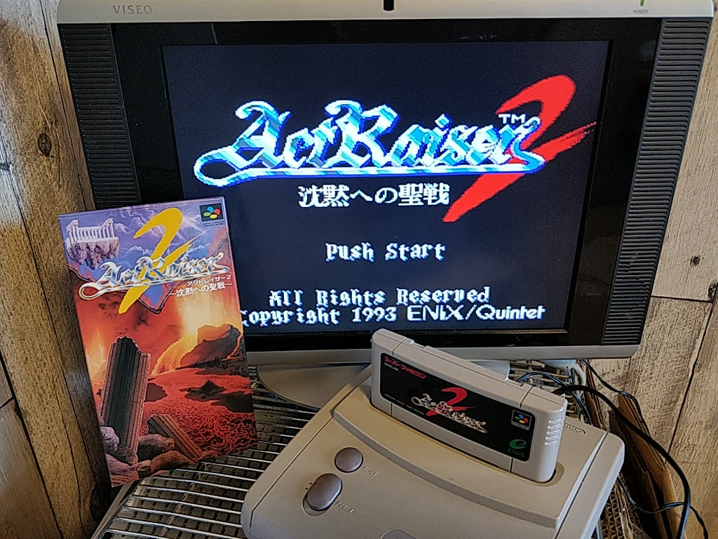 ActRaiser 2 Super Famicom SNES Cartridge,Manual Boxed set tested -g0125-
