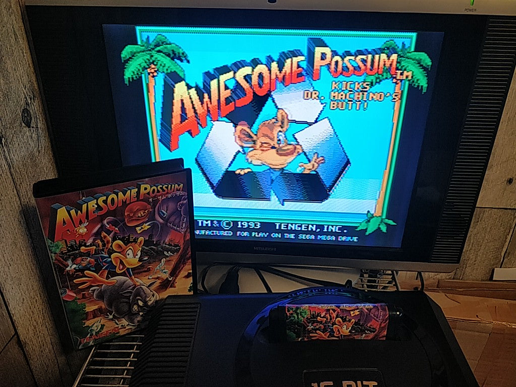 AWESOME POSSUM TENGEN SEGA MEGA DRIVE (Genesis ) Boxed set, tested-e0812-