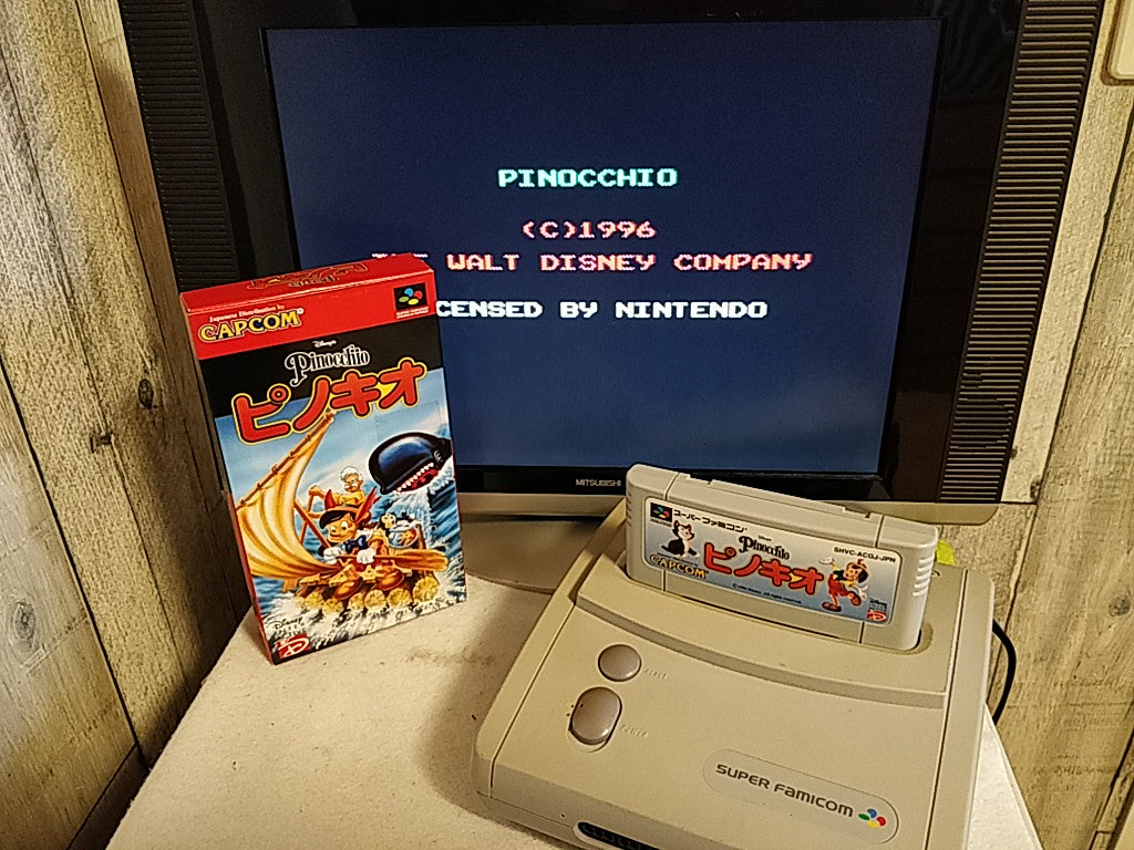 Disney's Pinocchio Super Famicom Cartridge, Manual, in Box set, tested-e1010-
