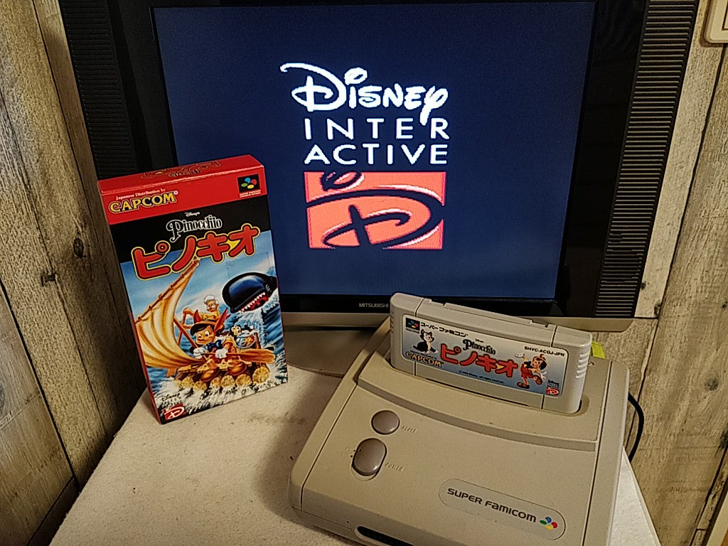 Disney's Pinocchio Super Famicom Cartridge, Manual, in Box set, tested-e1010-