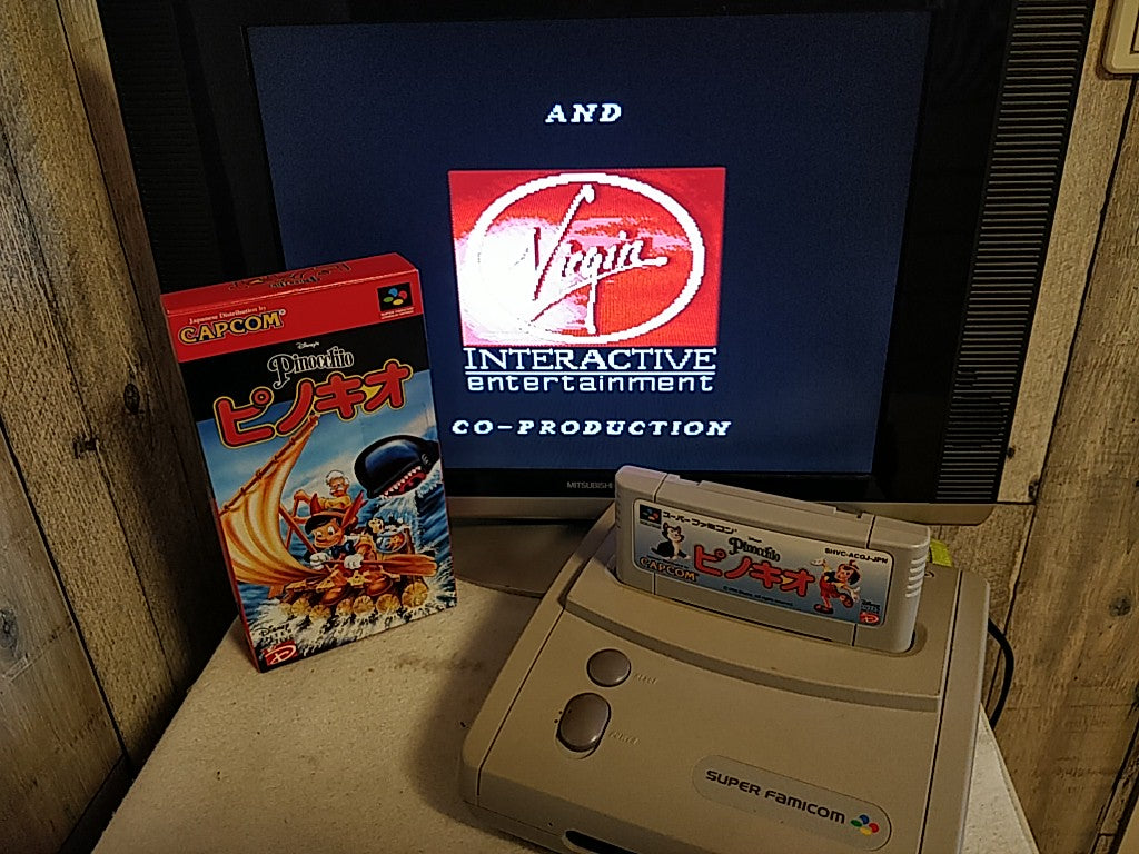 Disney's Pinocchio Super Famicom Cartridge, Manual, in Box set, tested-e1010-