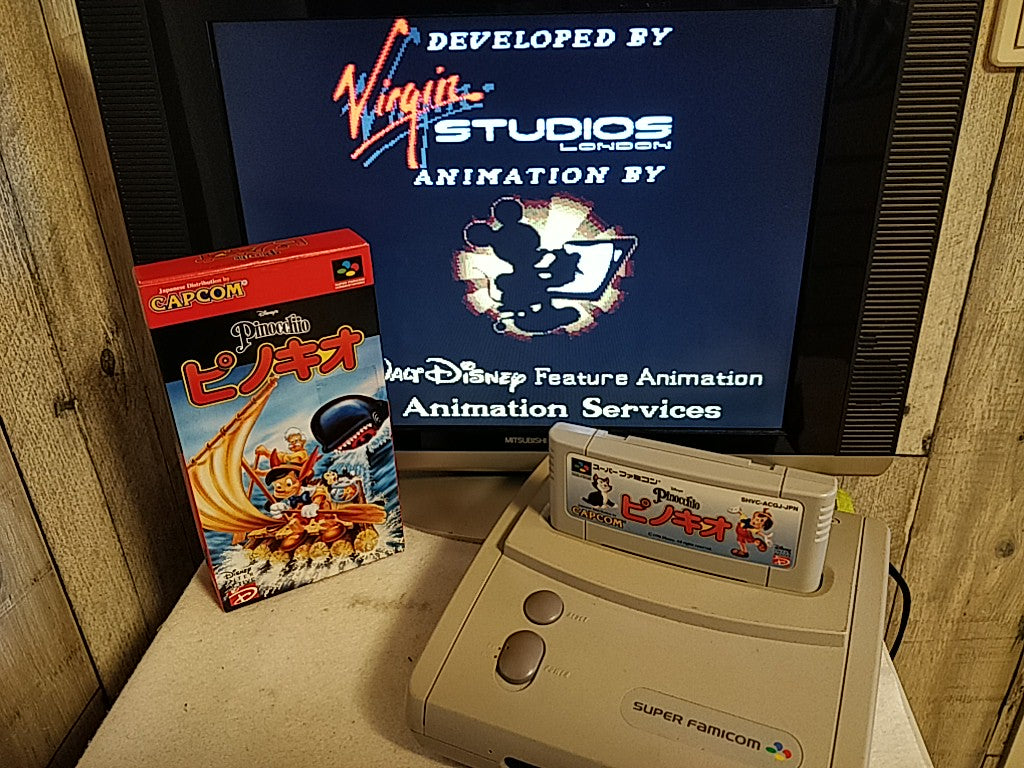Disney's Pinocchio Super Famicom Cartridge, Manual, in Box set, tested-e1010-