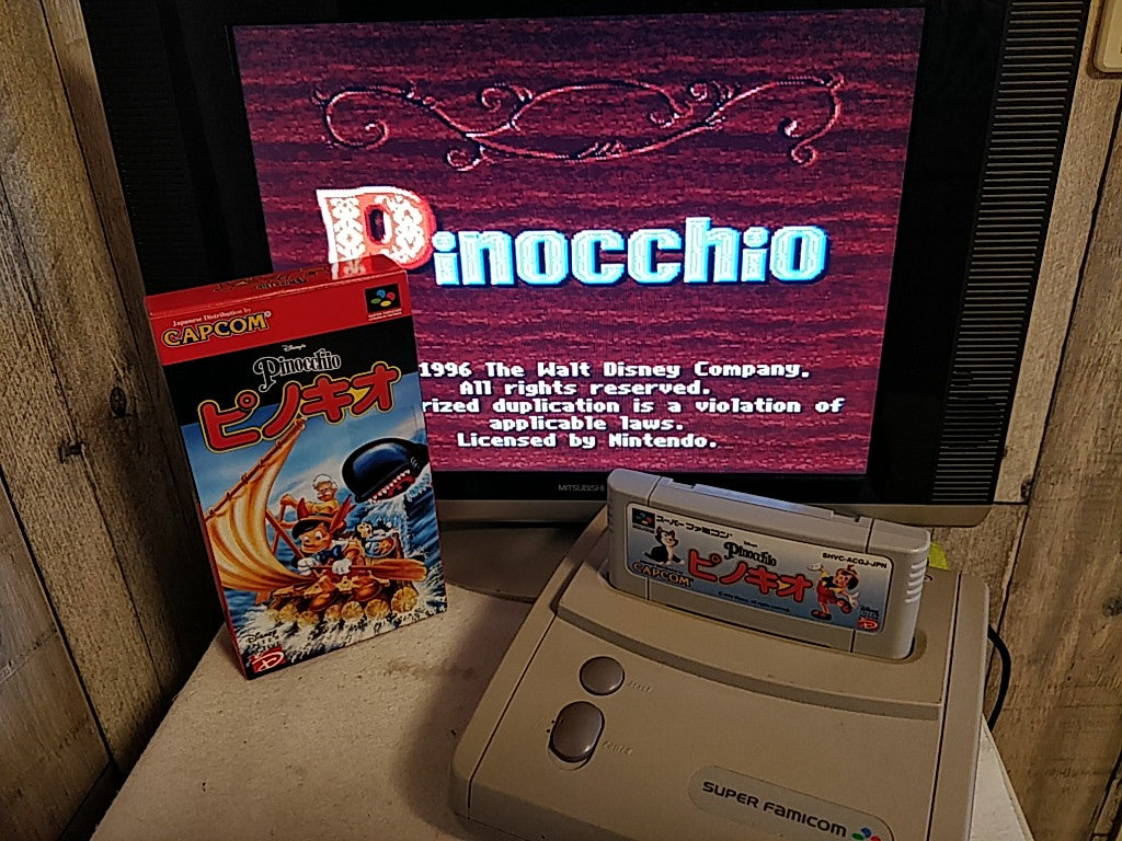 Disney's Pinocchio Super Famicom Cartridge, Manual, in Box set, tested-e1010-