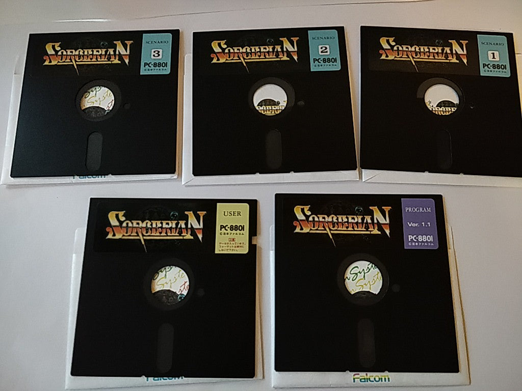 PC-8801 Sorcerian Game disks, manual, papers in the Box set. Partly tested-e1025