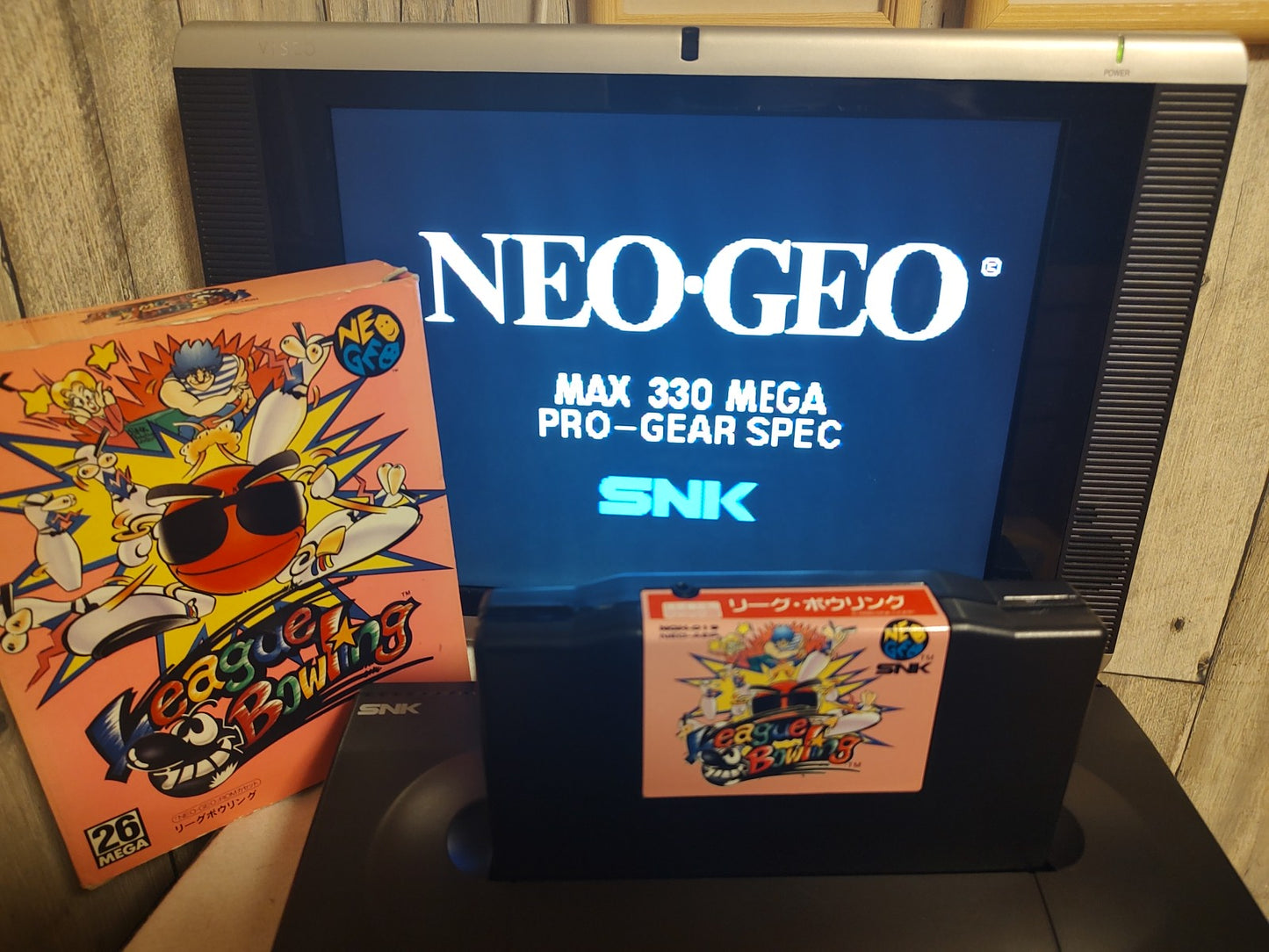 League Bowling SNK NEO GEO AES Cartridge, Manual Boxed set, tested, Japan-e1111-