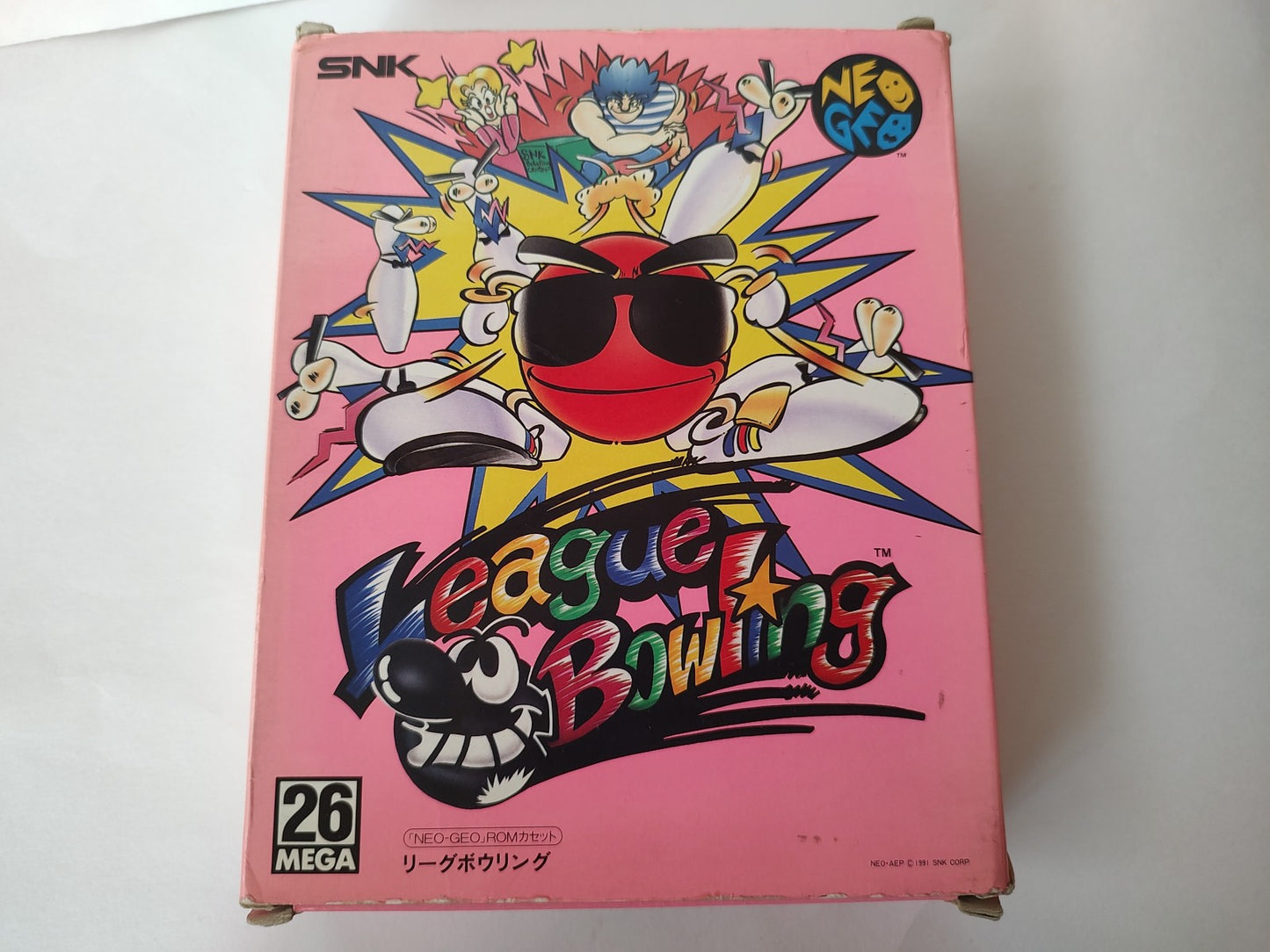 League Bowling SNK NEO GEO AES Cartridge, Manual Boxed set, tested, Japan-e1111-