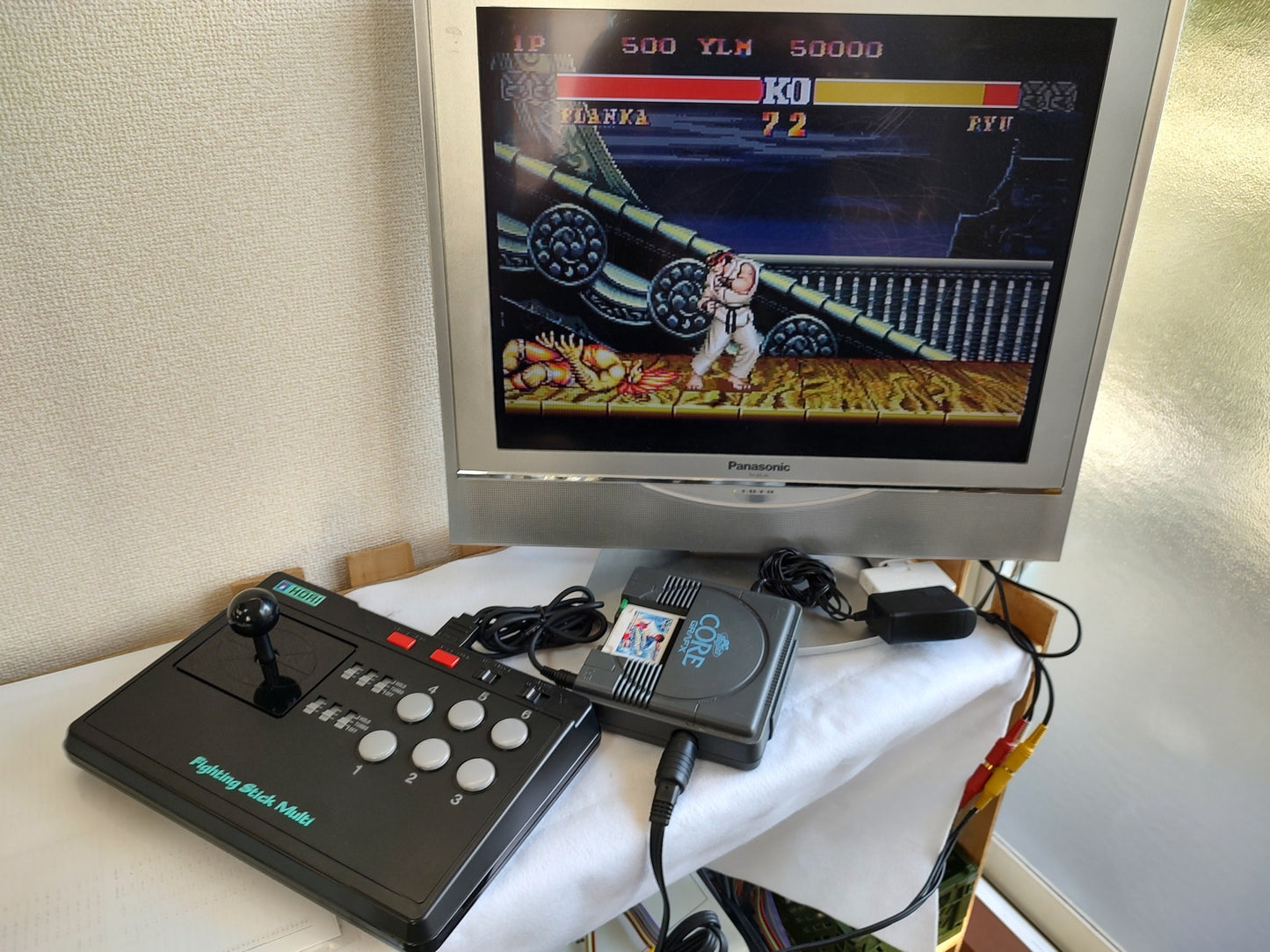 Hori Arcade Fighting Stick Multi for SNES, PC Engine, Megadrive Boxed set-f0614-
