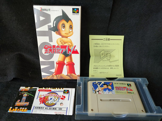 Tetsuwan Atom Astro Boy Super Famicom Cartridge and Box set, Working-f0509-
