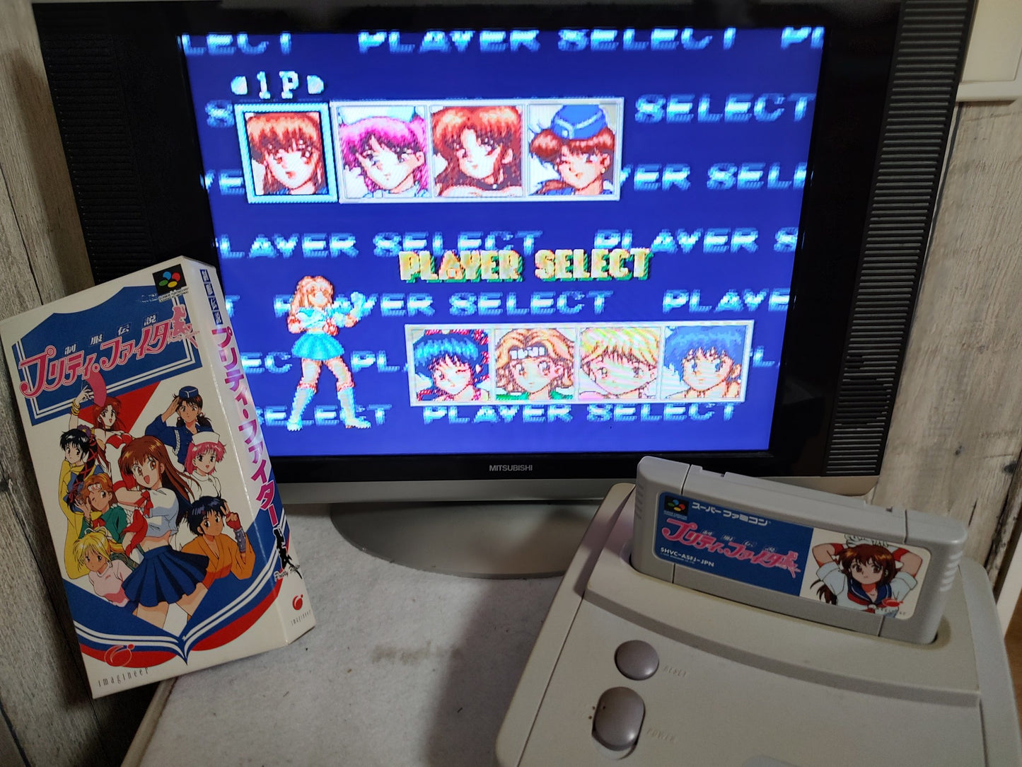 PRETTY FIGHTER Seifuku Densetsu Super Famicom Cartridge, W/Manual, and Box-f0618