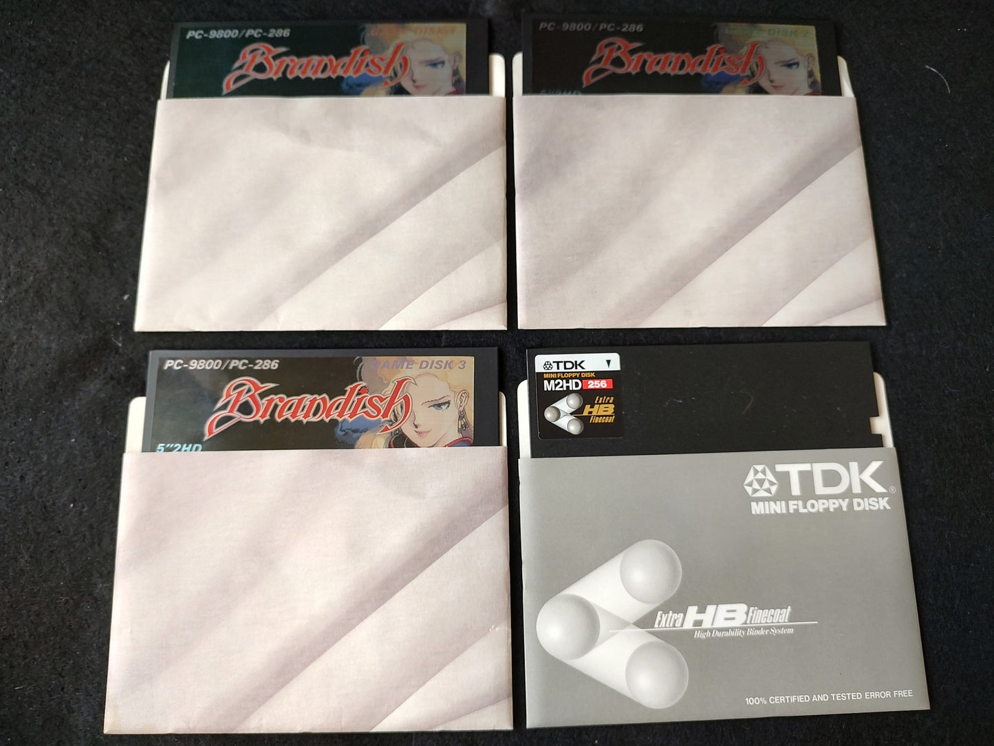 PC-9801 PC98 Brandish Game Floppy disks, w/Manual, Box set,Partly tested-f0626-