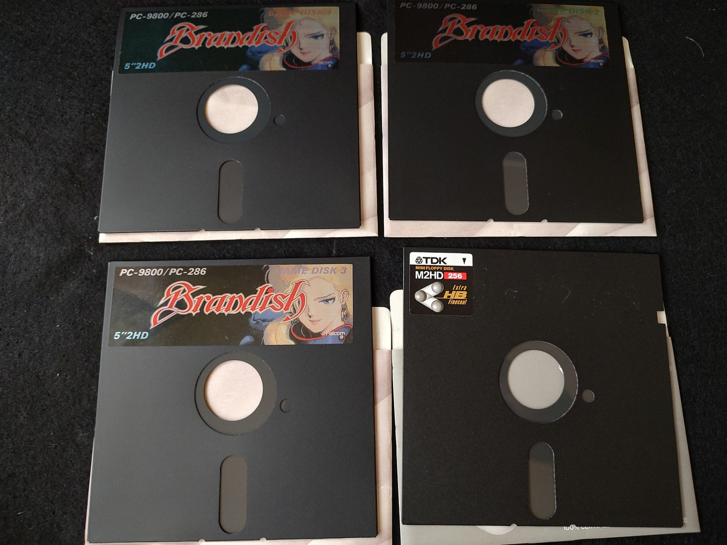 PC-9801 PC98 Brandish Game Floppy disks, w/Manual, Box set,Partly tested-f0626-