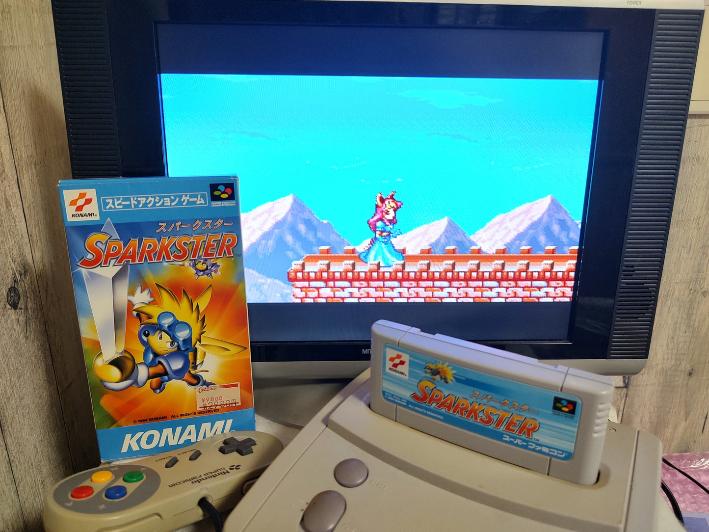 SPARKSTER Super Famicom Game SFC Cartridge w/,Manual, Box set Working-f0820-