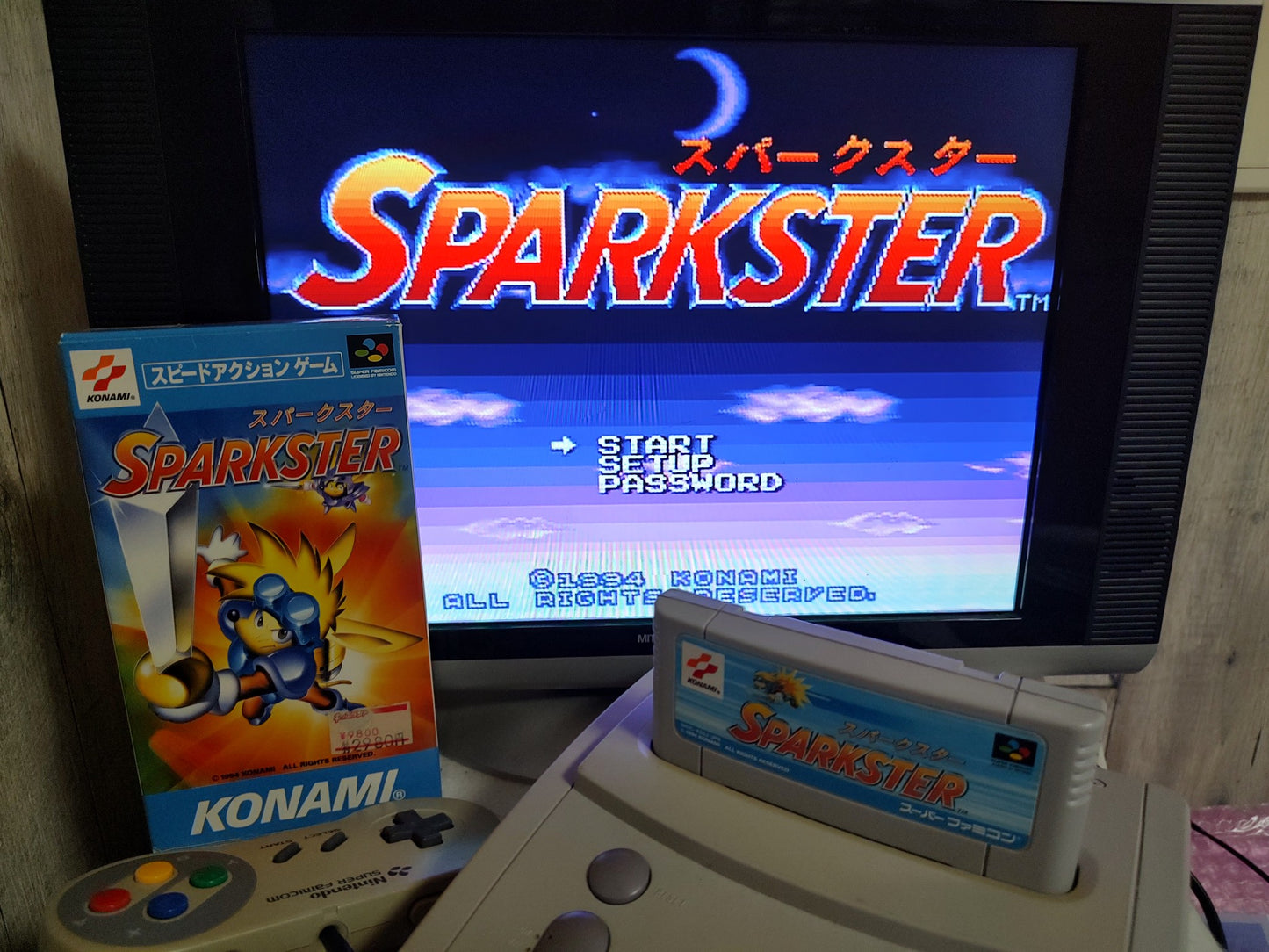 SPARKSTER Super Famicom Game SFC Cartridge w/,Manual, Box set Working-f0820-
