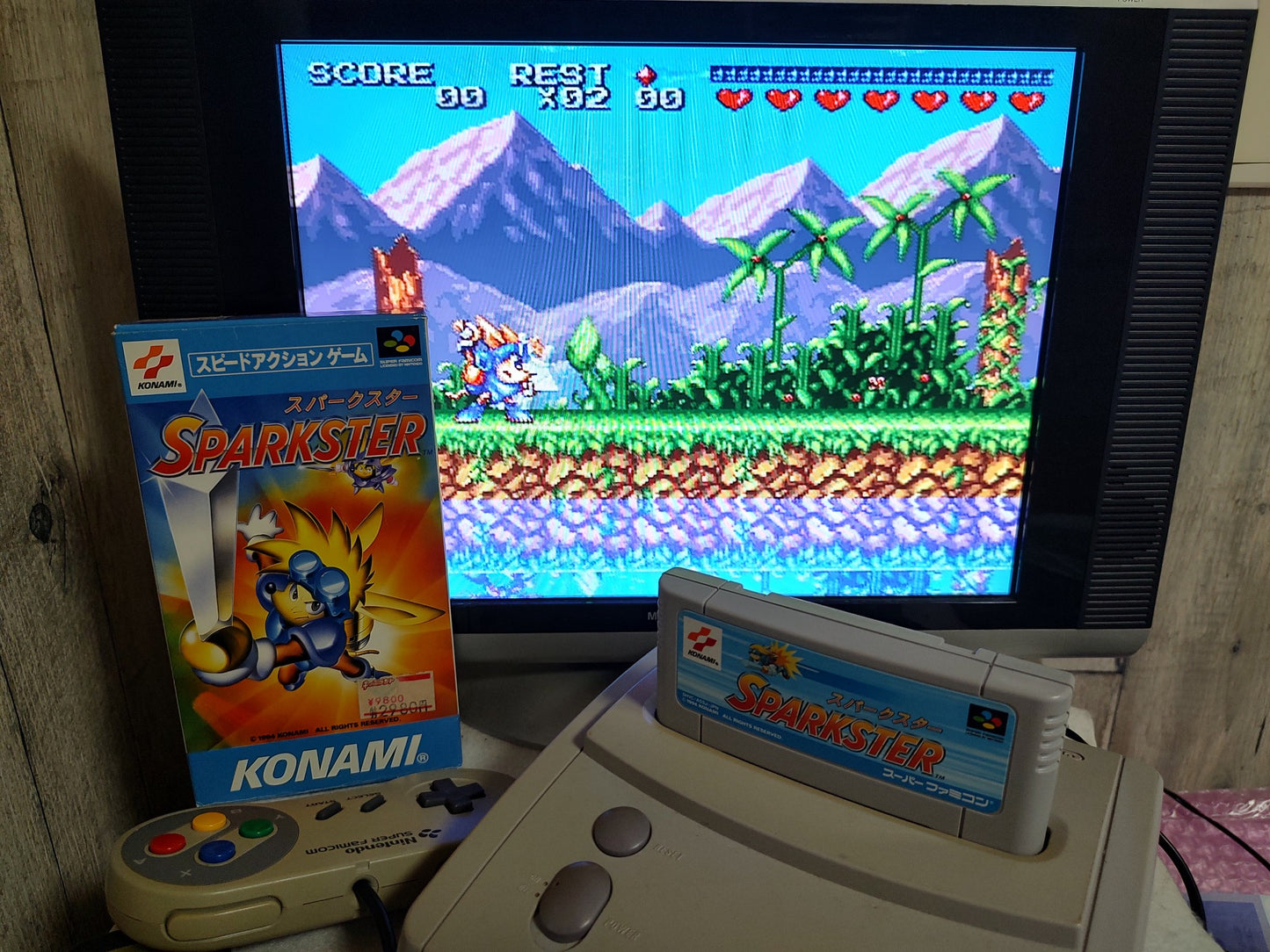 SPARKSTER Super Famicom Game SFC Cartridge w/,Manual, Box set Working-f0820-