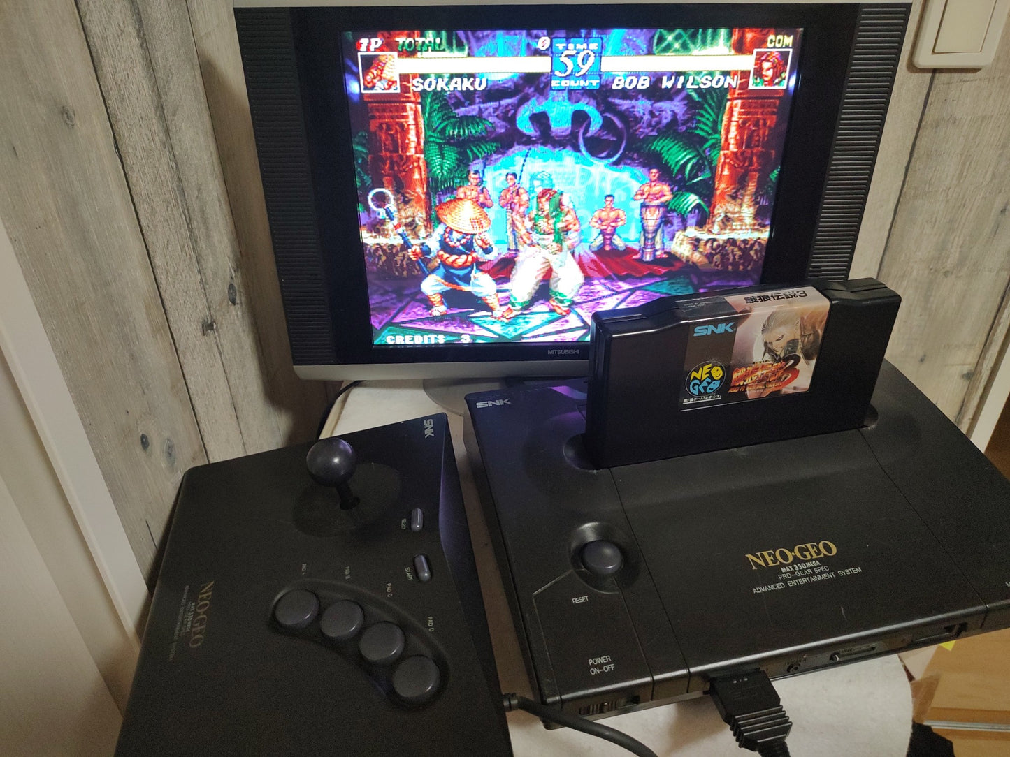 SNK NEO GEO NEOGEO ROM Console System AES, Fight Stick, PSU set, Working-f0830-