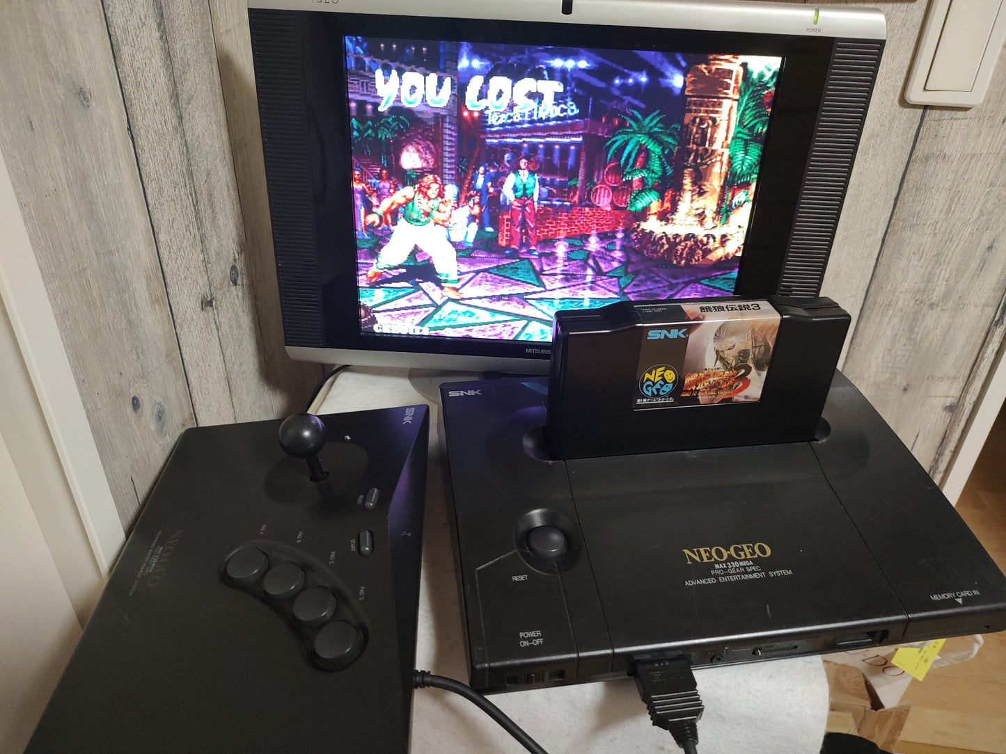 SNK NEO GEO NEOGEO ROM Console System AES, Fight Stick, PSU set, Working-f0830-