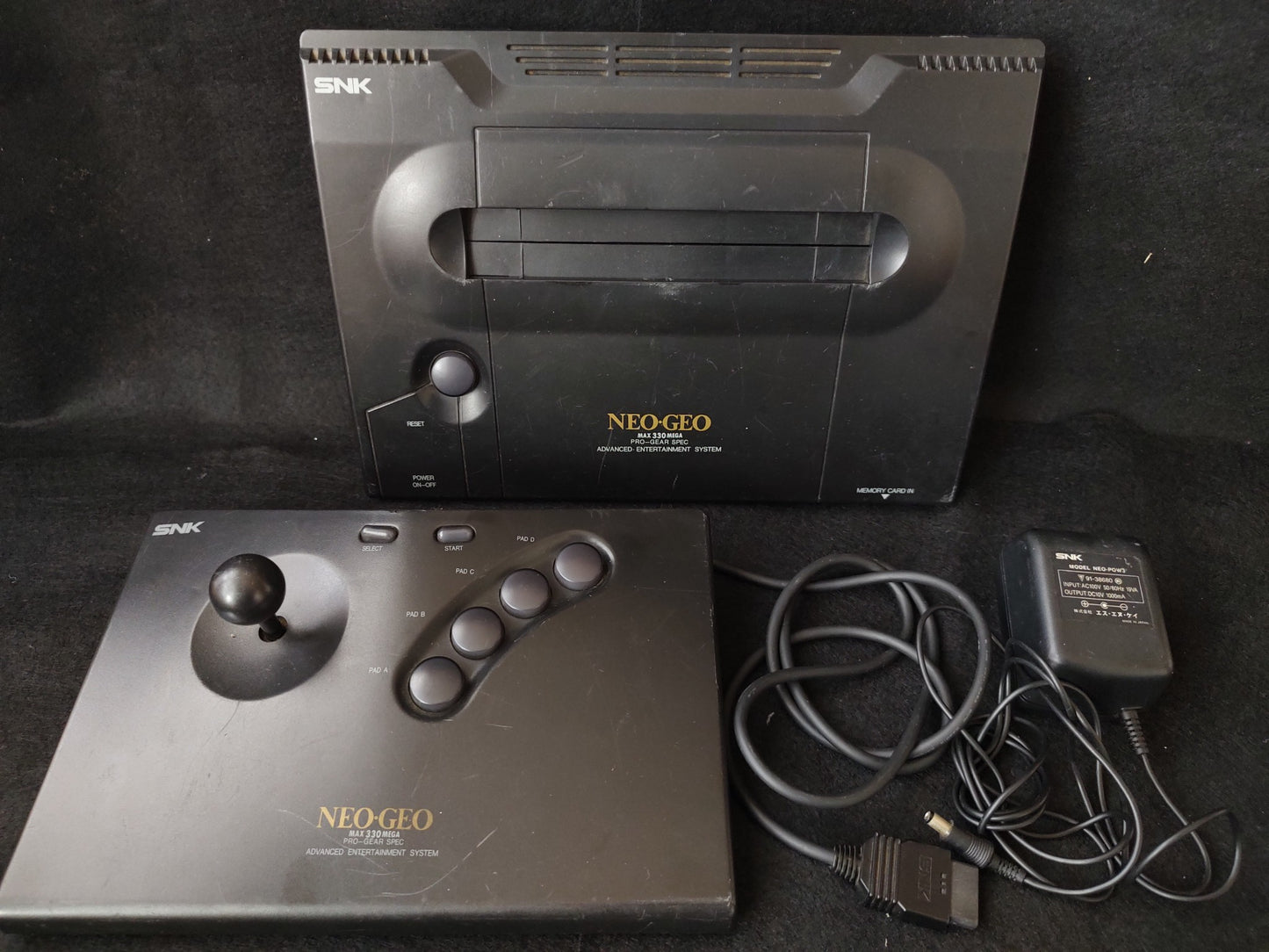SNK NEO GEO NEOGEO ROM Console System AES, Fight Stick, PSU set, Working-f0830-