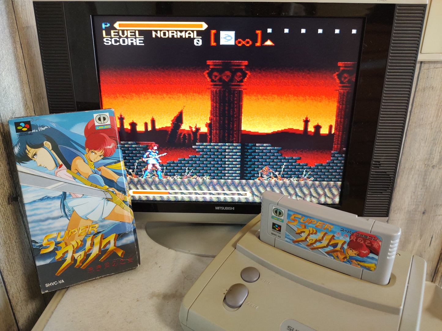 Super Valis - Akaki Tsuki no Otome- Super Famicom SFC Cart w/,Manual, Box-f0916-