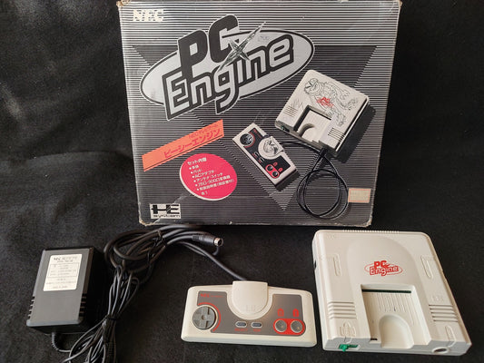 NEC PC Engine white Console (TurboGrafx-16) ,Pad, PSU and Box set, Working-f1201