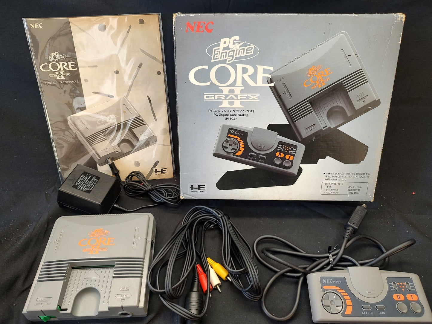 NEC PC Engine Coregrafx2 Console PI-TG7 TurboGrafx16,Pad,AV cable,Box set-f1204-