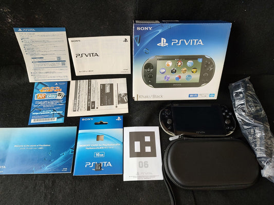 SONY PS Vita PCH-2000 Hhaki Black Console 1GB, w/Manual Box set, Working-g0201-